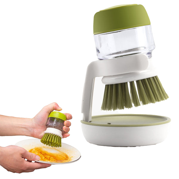 Multi-purpose Scrubbing Dish Brush with Soap Dispenser Cleaning Brush Kitchen Cleaning Tool Green