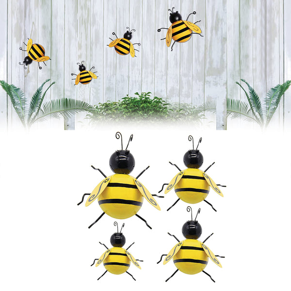 4 Pcs 3D Iron Bee Art Sculpture Hanging Wall Garden Decorations