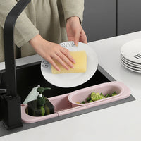 Telescopic Sink Rack Storage Holder Expandable Drain Basket for Home Kitchen Pink