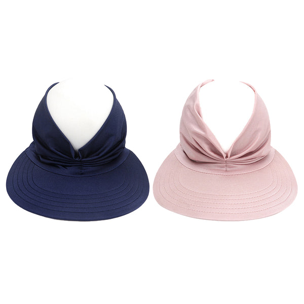 Set of 2Pack Visor Sun Hat Summer Beach Women Cap Elastic Hollow Top Hat Navy and Pink