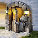 Courtyard Dinosaur Gate Statue Garden Dinosaur Meditating Sculpture-Open Door Style