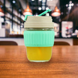 2 Pcs 350ml Glass Straw Cups with Silicone Protective Sleeve Orange and Green