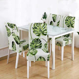 Set of 4 Pcs Dining Elastic Anti-dirty Chair Covers Green Leaves Style