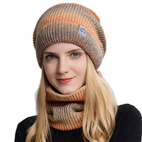 Fleece-Lined Gradient Hat with Snood Orange