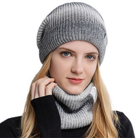 Fleece-Lined Gradient Hat with Snood Gray