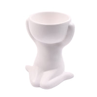 Imitation Human Shaped Ceramic Flowerpot Mini Plant Pot Hug Head Style White