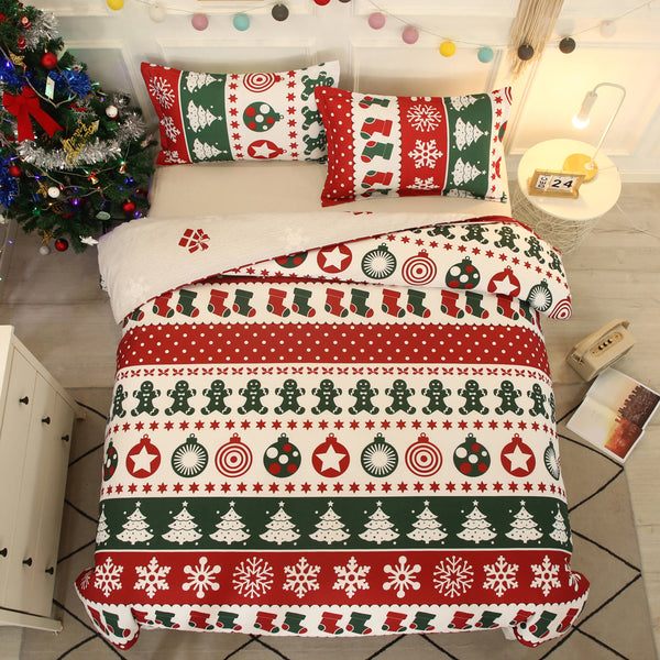 3pcs Christmas Quilt Duvet Cover Queen Size Bedding Set-Style 3