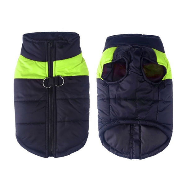 Plus Size Waterproof Pet Clothes Cold Weather Dog Warm Vest Jacket Vest Coat Green