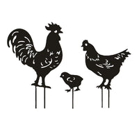 3Pcs Garden Ornaments Rooster Hen Hollow Ornaments Metal Decorative Garden Yard Stakes