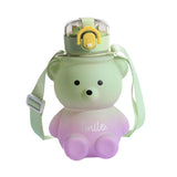 Cute Bear Water Bottle with Drinking Straw Green