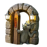 Courtyard Dinosaur Gate Statue Garden Dinosaur Meditating Sculpture-Open Door Style