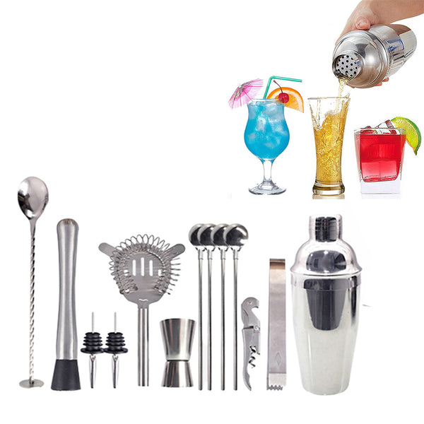 14Pcs Cocktail Shaker Set Maker Mixer Martini Spirits Bar Strainer Bartender Kit