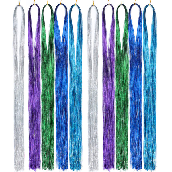 10 Pcs Sparkling Shiny Hair Tinsel Extensions Colorful Hair Tinsel Glitter Hair for Party-Style 1