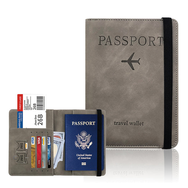 RFID Blocking Passport Holder for Travel Accessories Passport Purse Card Wallet-Grey