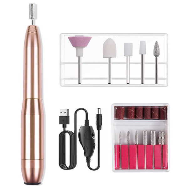 Portable Nail Drill Machine Kit USB Rechargeable Manicure Pedicure Tools-Gold