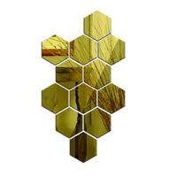 12Pcs Mirror Hexagon Removable Wall Stickers Art DIY Home Decor 80 x 70 x 40mm-Gold