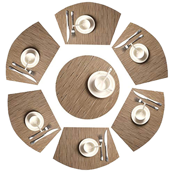 Set of 7 Placemats Coasters for Dining Table Brown