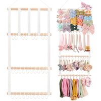 Headband Holder Hair Bows Organizer with Hooks Display Storage Wall Hanging Decor White