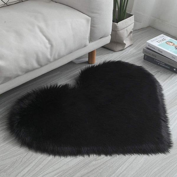 Soft Heart Shaped Area Rug Shaggy Home Bedroom Carpet Black-XL