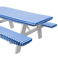 Picnic Tablecloth Set 3-Piece Heavy Vinyl Table Cloth Bench Covers Blue