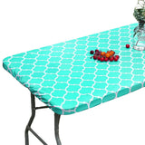 Moroccan Rectangular Fitted Table Cover Elastic Vinyl Tablecloth Green-L