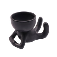 Imitation Human Shaped Ceramic Flowerpot Mini Plant Pot Legs Up Style Black