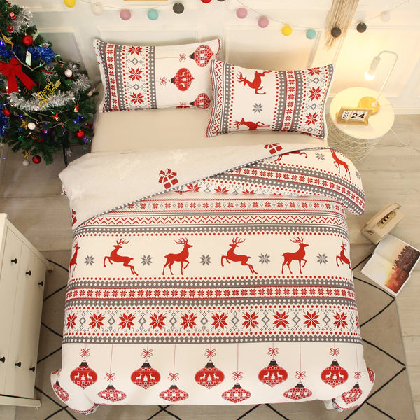 3pcs Christmas Quilt Duvet Cover King Size Bedding Set-Style 2