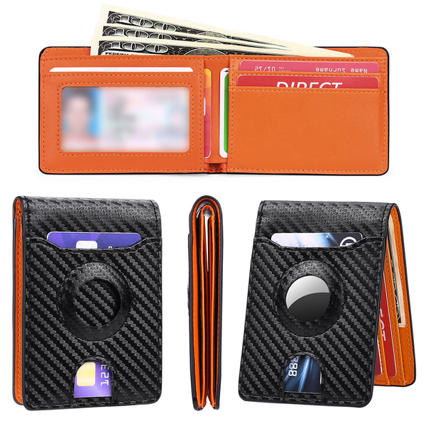 AirTag Wallet Holder RFID Blocking Bifold Credit Card Holder Wallet Orange