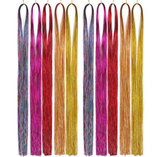 10 Pcs Sparkling Shiny Hair Tinsel Extensions Colorful Hair Tinsel Glitter Hair for Party-Style 2