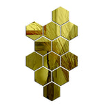 12Pcs Mirror Hexagon Removable Wall Stickers Art DIY Home Decor 126 x 110 x 63mm-Gold