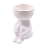 Imitation Human Shaped Ceramic Flowerpot Mini Plant Pot Hug Legs Style White