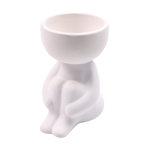 Imitation Human Shaped Ceramic Flowerpot Mini Plant Pot Hug Legs Style White