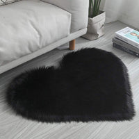 Soft Heart Shaped Area Rug Shaggy Home Bedroom Carpet Black-Large