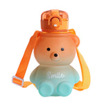 Cute Bear Water Bottle with Drinking Straw Orange