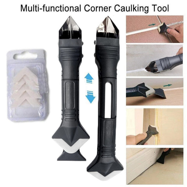 3 In 1 Silicone Caulking Tool Dual Heads Scraper with 5 Replacement Heads