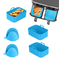 4Pcs Set Reusable Air Fryer Accessories Basket Silicone Pot for NinjaDZ201-Blue