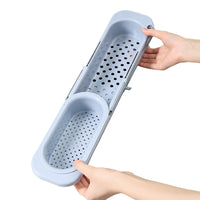 Telescopic Sink Rack Storage Holder Expandable Drain Basket for Home Kitchen Blue