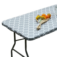 Moroccan Rectangular Fitted Table Cover Elastic Vinyl Tablecloth Grey-L