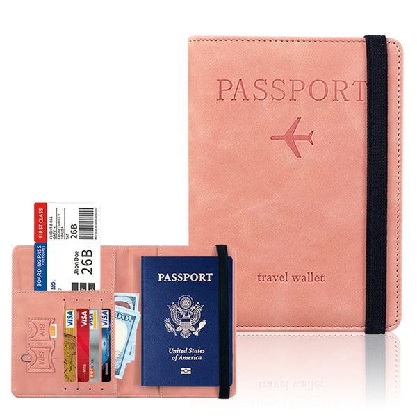 RFID Blocking Passport Holder for Travel Accessories Passport Purse Card Wallet-Pink