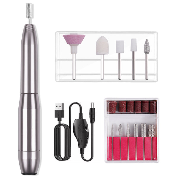 Portable Nail Drill Machine Kit USB Rechargeable Manicure Pedicure Tools -Silver