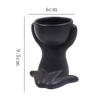 Imitation Human Shaped Ceramic Flowerpot Mini Plant Pot Hug Head Style Black