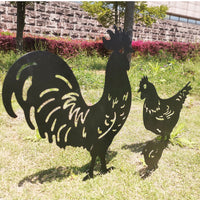 3Pcs Garden Ornaments Rooster Hen Hollow Ornaments Metal Decorative Garden Yard Stakes