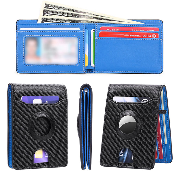 AirTag Wallet Holder RFID Blocking Bifold Credit Card Holder Wallet Blue