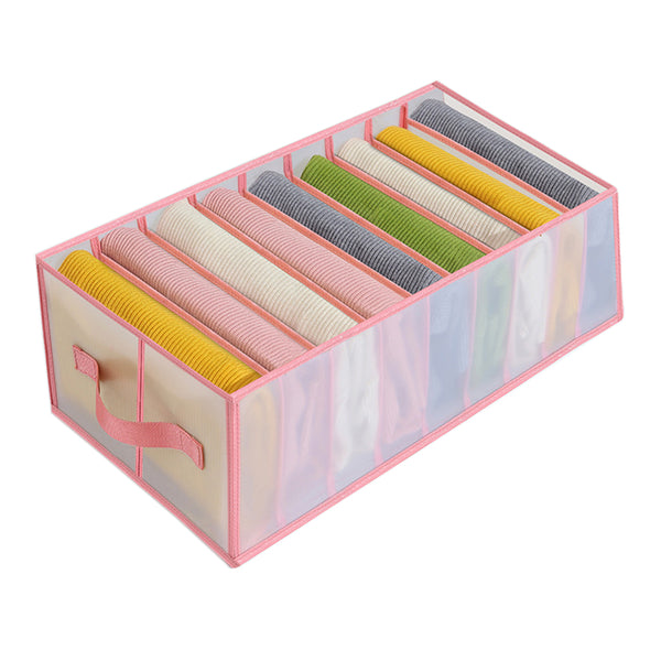 9 Grids Storage Closet Wardrobe Jeans Divider Clothes Drawer Organizer-Pink