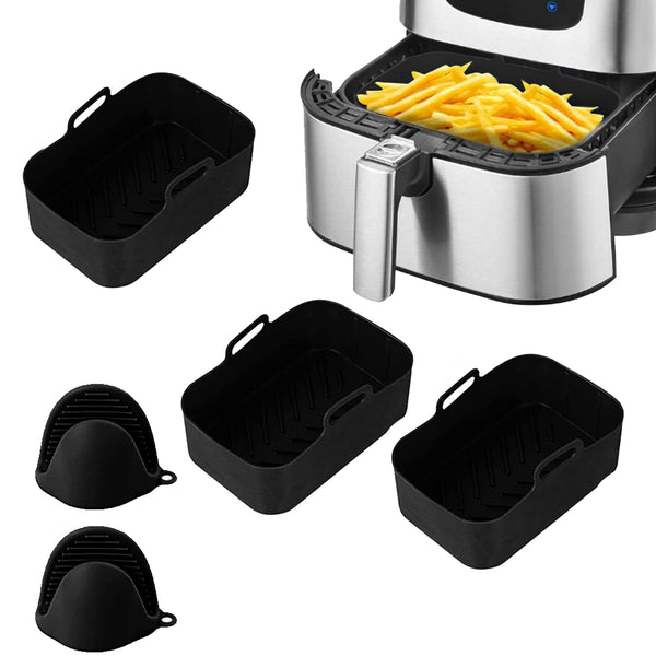 4Pcs Set Reusable Air Fryer Accessories Basket Silicone Pot for NinjaDZ201-Black