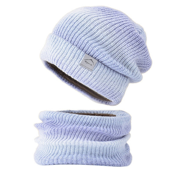 Fleece-Lined Gradient Hat with Snood Purple