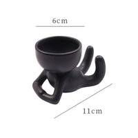 Imitation Human Shaped Ceramic Flowerpot Mini Plant Pot Legs Up Style Black