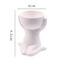 Imitation Human Shaped Ceramic Flowerpot Mini Plant Pot Hug Head Style White