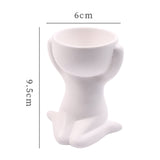 Imitation Human Shaped Ceramic Flowerpot Mini Plant Pot Hug Head Style White