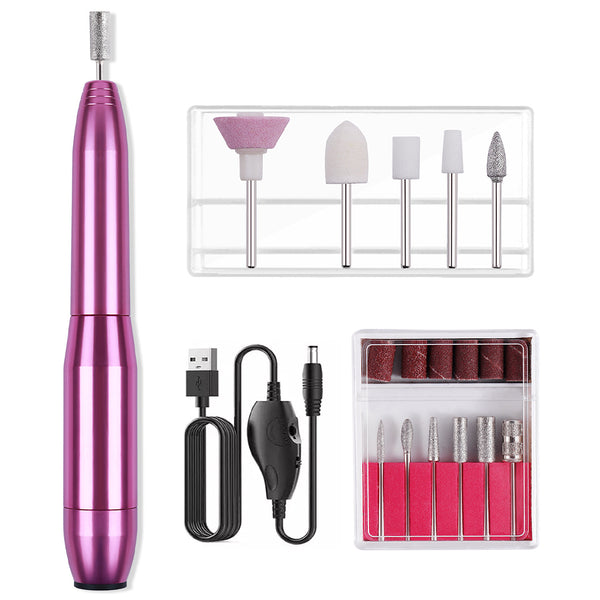 Portable Nail Drill Machine Kit USB Rechargeable Manicure Pedicure Tools-Rose Red